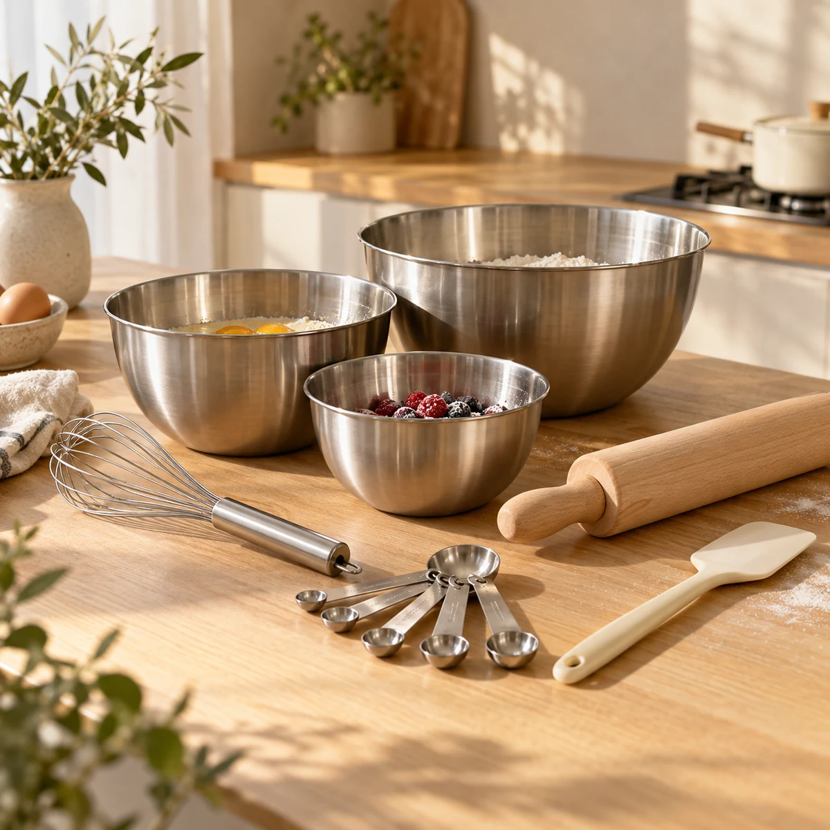 Everyday Baking Tool Set in Silver / ivory / natural wood — lifestyle setting
