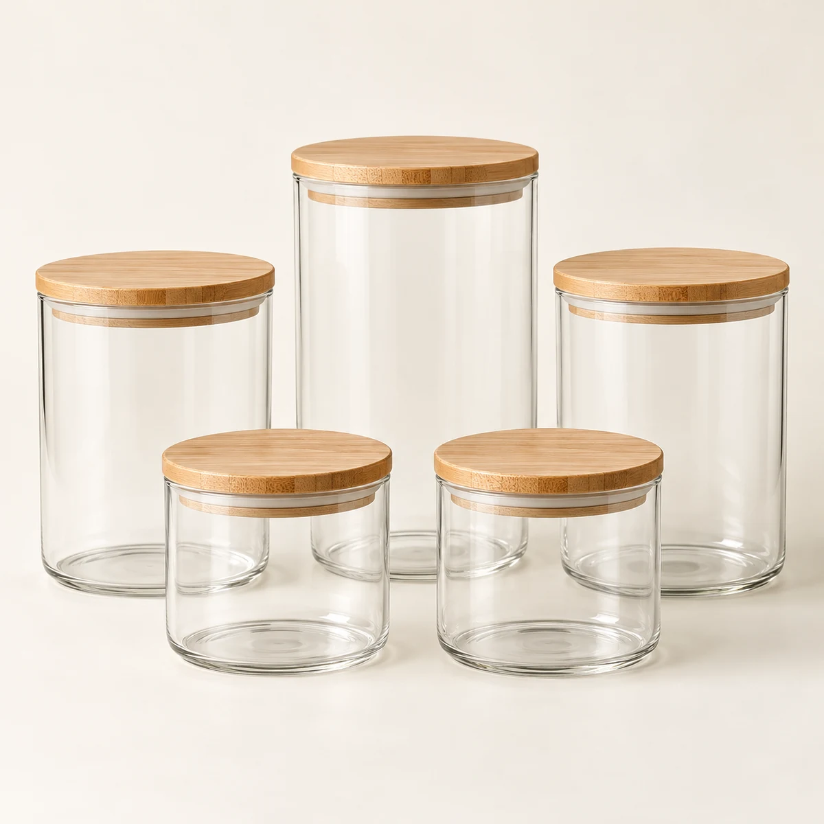 Pantry Glass Jar Set in Clear / natural bamboo