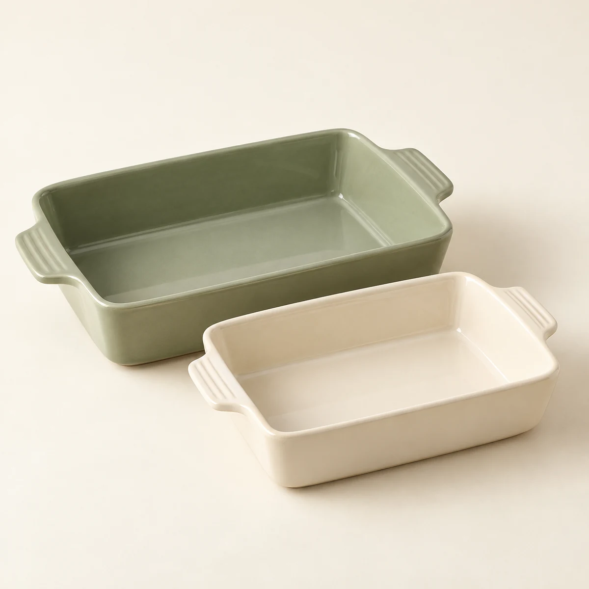 Ceramic Baking Dish Duo in Sage green / cream