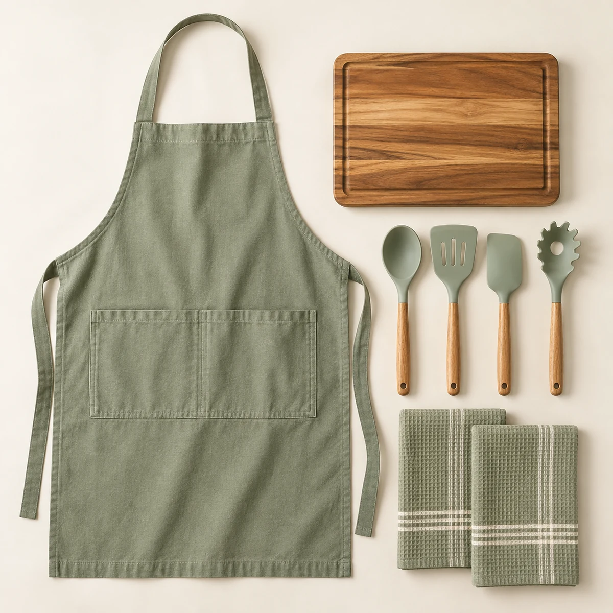 Kitchen Starter Collection in Sage green / natural wood