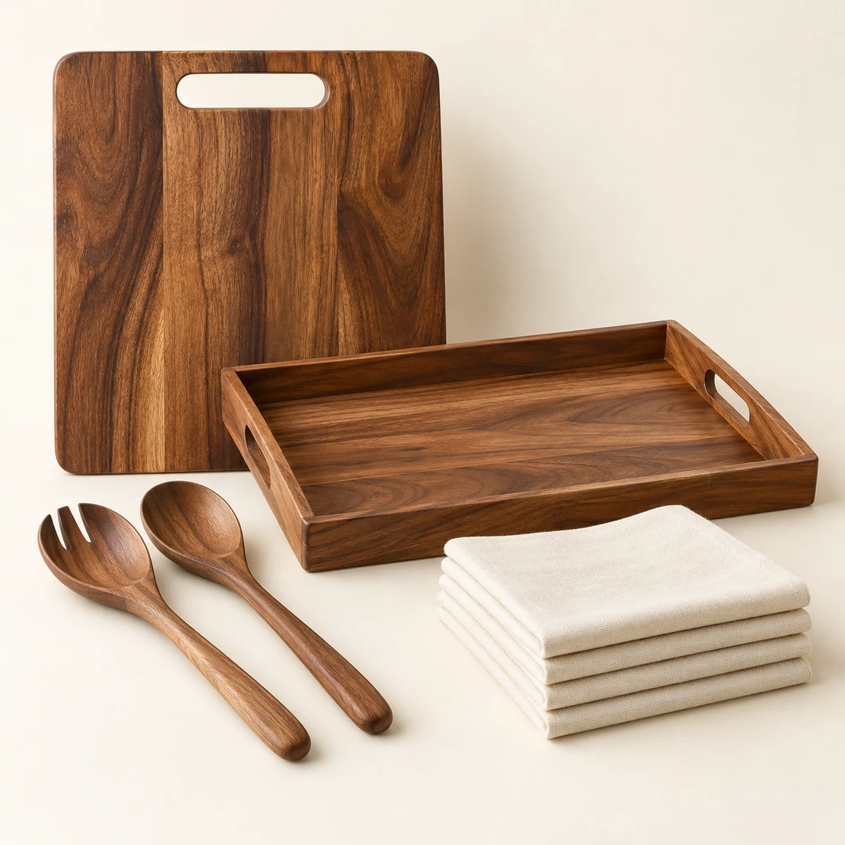 Acacia Prep & Serve Collection in Walnut brown / ivory