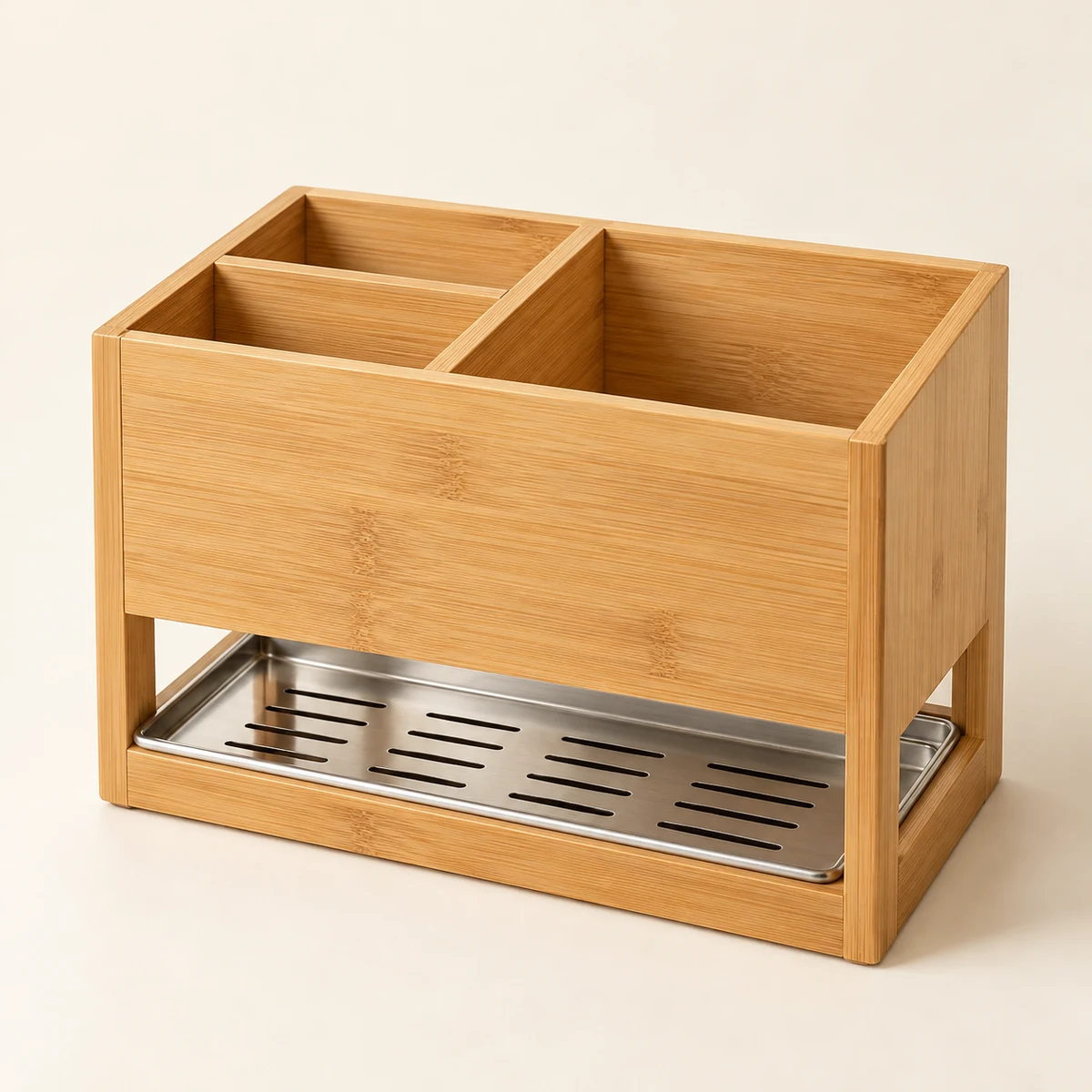 Countertop Cutlery Organizer in Natural bamboo / silver